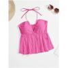 imageSHENHE Womens Tie Halter Neck Backless Ruffle Hem Sexy Peplum Crop Top Sleeveless TopHot Pink