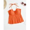 imageSHENHE Womens Tie Halter Neck Backless Ruffle Hem Sexy Peplum Crop Top Sleeveless TopOrange