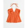 imageSHENHE Womens Tie Halter Neck Backless Ruffle Hem Sexy Peplum Crop Top Sleeveless TopOrange