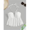 imageSHENHE Womens Tie Halter Neck Backless Ruffle Hem Sexy Peplum Crop Top Sleeveless TopWhite