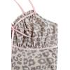 imageSHENHE Womens Y2K Leopard Print Tops Cheetah Animal Coquette Bow Sleeveless Mesh Cropped Cami Tank TopBeige