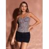 imageSHENHE Womens Y2K Leopard Print Tops Cheetah Animal Coquette Bow Sleeveless Mesh Cropped Cami Tank TopBrown