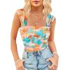 imageSHENHE Womens Floral Tie Dye Wide Strap Square Neck Ruched Casual Fitted Crop Tank TopOrange Blue Multi