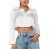 imageSHENHE Womens Satin Button Down Collar Neck Long Sleeve Crop Blouse Shirt TopWhite