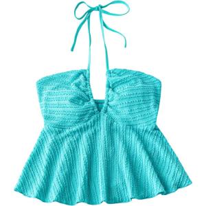 imageSHENHE Womens Tie Halter Neck Backless Ruffle Hem Sexy Peplum Crop Top Sleeveless TopBlue