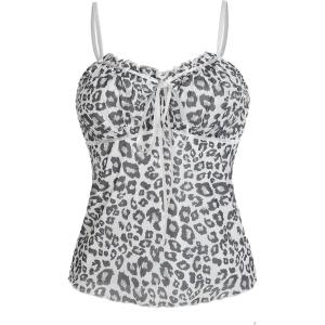 imageSHENHE Womens Y2K Leopard Print Tops Cheetah Animal Coquette Bow Sleeveless Mesh Cropped Cami Tank TopWhite