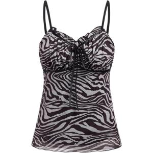 imageSHENHE Womens Y2K Leopard Print Tops Cheetah Animal Coquette Bow Sleeveless Mesh Cropped Cami Tank TopZebra Print Grey