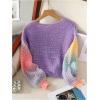 imageSHENHE Girls Crochet Sweater Crewneck Color Block Colorful Cute Knit Pullover SweaterPurple
