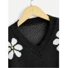 imageSHENHE Girls Floral Print V Neck Long Sleeve Knitted Cropped Sweater Jumper TopsBlack
