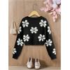 imageSHENHE Girls Floral Print V Neck Long Sleeve Knitted Cropped Sweater Jumper TopsBlack