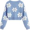 imageSHENHE Girls Floral Print V Neck Long Sleeve Knitted Cropped Sweater Jumper TopsBlue