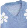 imageSHENHE Girls Floral Print V Neck Long Sleeve Knitted Cropped Sweater Jumper TopsBlue
