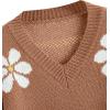 imageSHENHE Girls Floral Print V Neck Long Sleeve Knitted Cropped Sweater Jumper TopsCoffee Brown