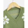 imageSHENHE Girls Floral Print V Neck Long Sleeve Knitted Cropped Sweater Jumper TopsGreen