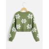imageSHENHE Girls Floral Print V Neck Long Sleeve Knitted Cropped Sweater Jumper TopsGreen