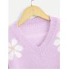 imageSHENHE Girls Floral Print V Neck Long Sleeve Knitted Cropped Sweater Jumper TopsLight Purple