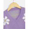 imageSHENHE Girls Floral Print V Neck Long Sleeve Knitted Cropped Sweater Jumper TopsPurple