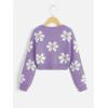 imageSHENHE Girls Floral Print V Neck Long Sleeve Knitted Cropped Sweater Jumper TopsPurple
