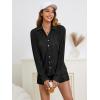 imageSHENHE Womens 2 Piece Sets Dressy Plisse Bell Sleeve Button Down Shirt and Short Set Going OutBlack