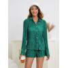 imageSHENHE Womens 2 Piece Sets Dressy Plisse Bell Sleeve Button Down Shirt and Short Set Going OutDark Green