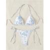 imageSHENHE Womens 2 Piece Swimsuit Floral Print Halter Tie Side Triangle Bikini SetBlue and White Floral C