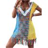imageSHENHE Womens Fringe Hem Color Block Knitted Crochet Swim Coverup Sheer Beach DressMulticolor