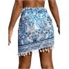 imageSHENHE Womens Paisley Print Beach Sarong Pareo Coverups Wrap Short Skirt with TasselsBlue and White