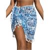 imageSHENHE Womens Paisley Print Beach Sarong Pareo Coverups Wrap Short Skirt with TasselsBlue and White