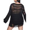 imageSHENHE Womens Plus Size Ripped See Through Bell Sleeve Sexy Grunge Distressed Sweater PulloverBlack