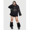 imageSHENHE Womens Plus Size Ripped See Through Bell Sleeve Sexy Grunge Distressed Sweater PulloverBlack