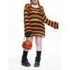 imageSHENHE Womens Plus Size Ripped See Through Bell Sleeve Sexy Grunge Distressed Sweater PulloverOrange