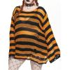 imageSHENHE Womens Plus Size Ripped See Through Bell Sleeve Sexy Grunge Distressed Sweater PulloverOrange