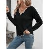 imageSHENHE Womens V Neck Pullover Sweater Scallop Trim Drop Shoulder Loose Casual Knit SweaterBlack
