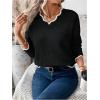 imageSHENHE Womens V Neck Pullover Sweater Scallop Trim Drop Shoulder Loose Casual Knit SweaterBlack