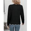 imageSHENHE Womens V Neck Pullover Sweater Scallop Trim Drop Shoulder Loose Casual Knit SweaterBlack