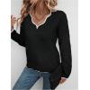 imageSHENHE Womens V Neck Pullover Sweater Scallop Trim Drop Shoulder Loose Casual Knit SweaterBlack