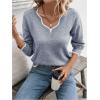 imageSHENHE Womens V Neck Pullover Sweater Scallop Trim Drop Shoulder Loose Casual Knit SweaterBlue