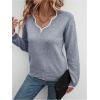 imageSHENHE Womens V Neck Pullover Sweater Scallop Trim Drop Shoulder Loose Casual Knit SweaterBlue