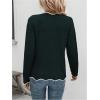 imageSHENHE Womens V Neck Pullover Sweater Scallop Trim Drop Shoulder Loose Casual Knit SweaterDark Green