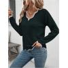 imageSHENHE Womens V Neck Pullover Sweater Scallop Trim Drop Shoulder Loose Casual Knit SweaterDark Green