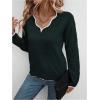 imageSHENHE Womens V Neck Pullover Sweater Scallop Trim Drop Shoulder Loose Casual Knit SweaterDark Green