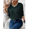 imageSHENHE Womens V Neck Pullover Sweater Scallop Trim Drop Shoulder Loose Casual Knit SweaterDark Green
