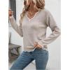 imageSHENHE Womens V Neck Pullover Sweater Scallop Trim Drop Shoulder Loose Casual Knit SweaterKhaki