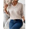 imageSHENHE Womens V Neck Pullover Sweater Scallop Trim Drop Shoulder Loose Casual Knit SweaterKhaki