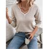 imageSHENHE Womens V Neck Pullover Sweater Scallop Trim Drop Shoulder Loose Casual Knit SweaterKhaki