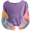 imageSHENHE Girls Crochet Sweater Crewneck Color Block Colorful Cute Knit Pullover SweaterPurple