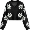 imageSHENHE Girls Floral Print V Neck Long Sleeve Knitted Cropped Sweater Jumper TopsBlack
