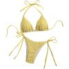 imageSHENHE Womens 2 Piece Swimsuit Floral Print Halter Tie Side Triangle Bikini SetYellow Textured