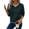 imageSHENHE Womens V Neck Pullover Sweater Scallop Trim Drop Shoulder Loose Casual Knit SweaterDark Green