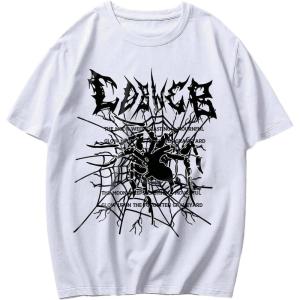 imageSHENHE Mens Casual Letter Print Short Sleeve Round Neck Regular Fit T Shirt TopsSpiderweb White